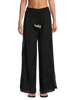 Milan Floral Cotton Drawstring Wide-Leg Pants
