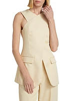 Wool-Twill Cross-Front Sleeveless Top