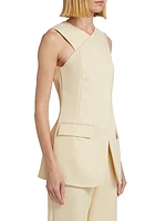 Wool-Twill Cross-Front Sleeveless Top
