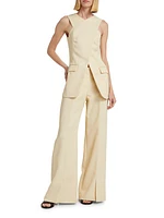 Wool-Twill Cross-Front Sleeveless Top