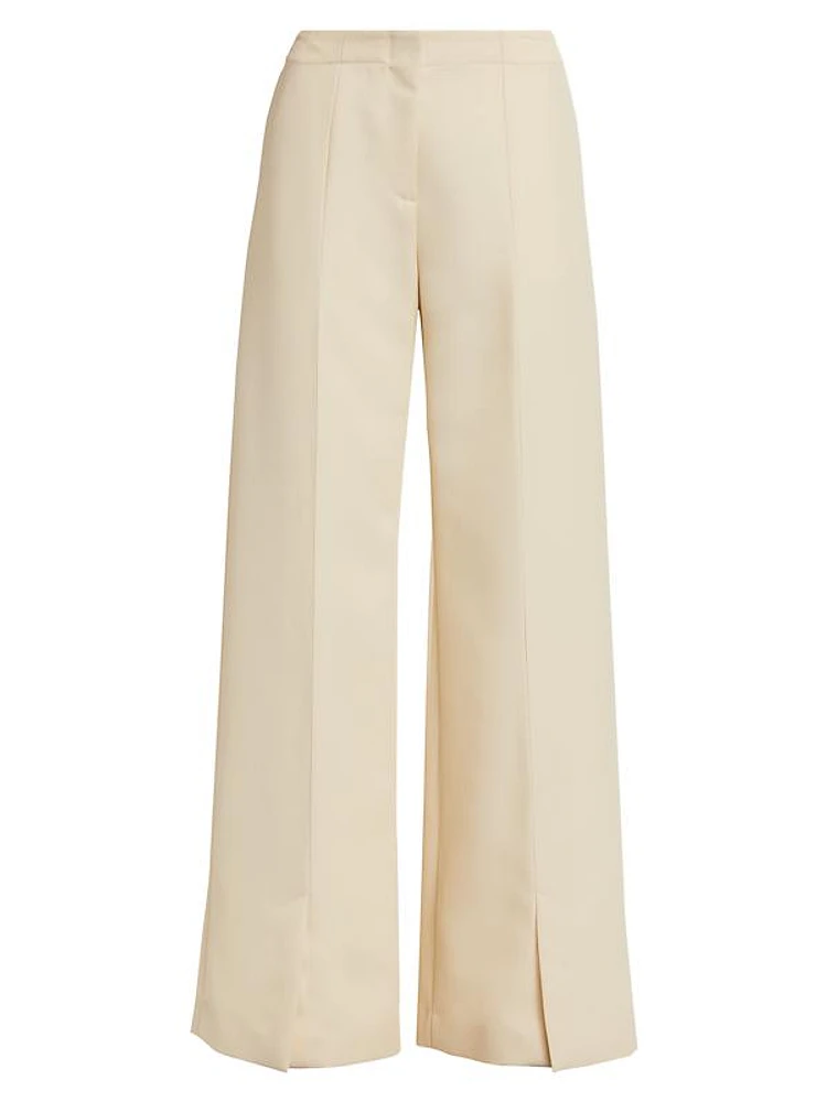 Wool Twill Split-Hem Straight-Leg Pants