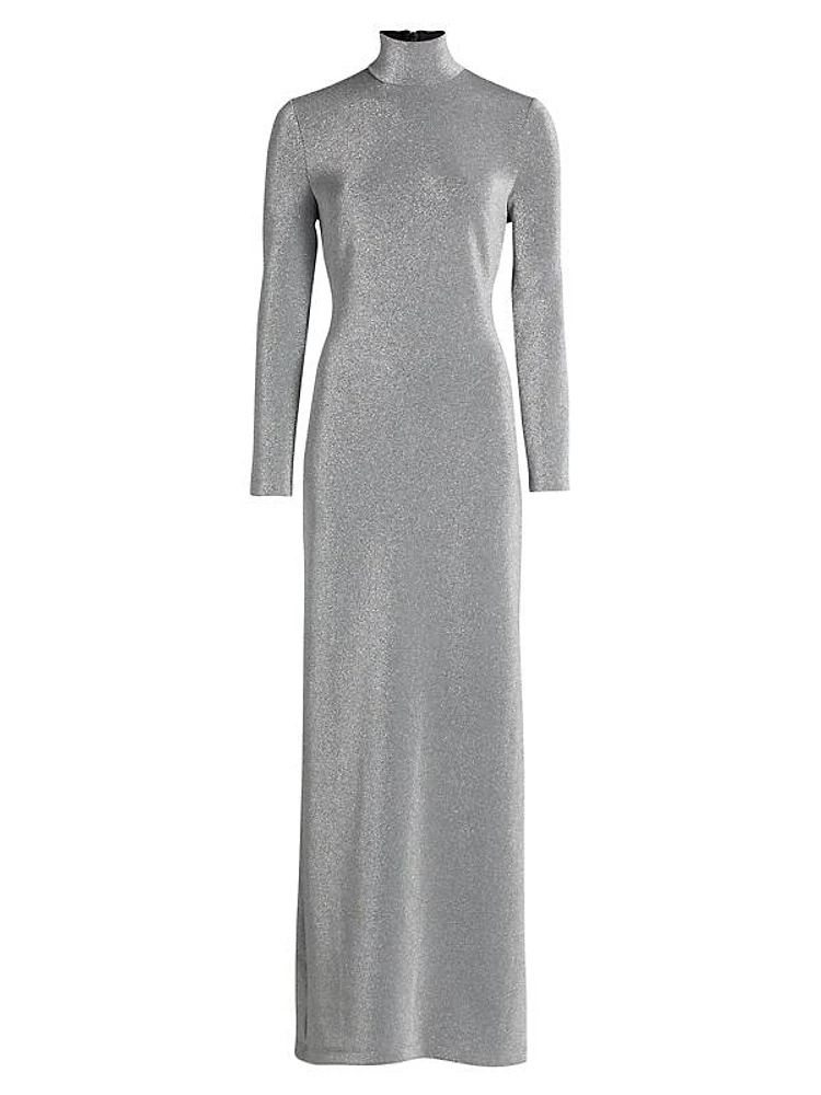 Metallic Lurex Turtleneck Maxi Dress