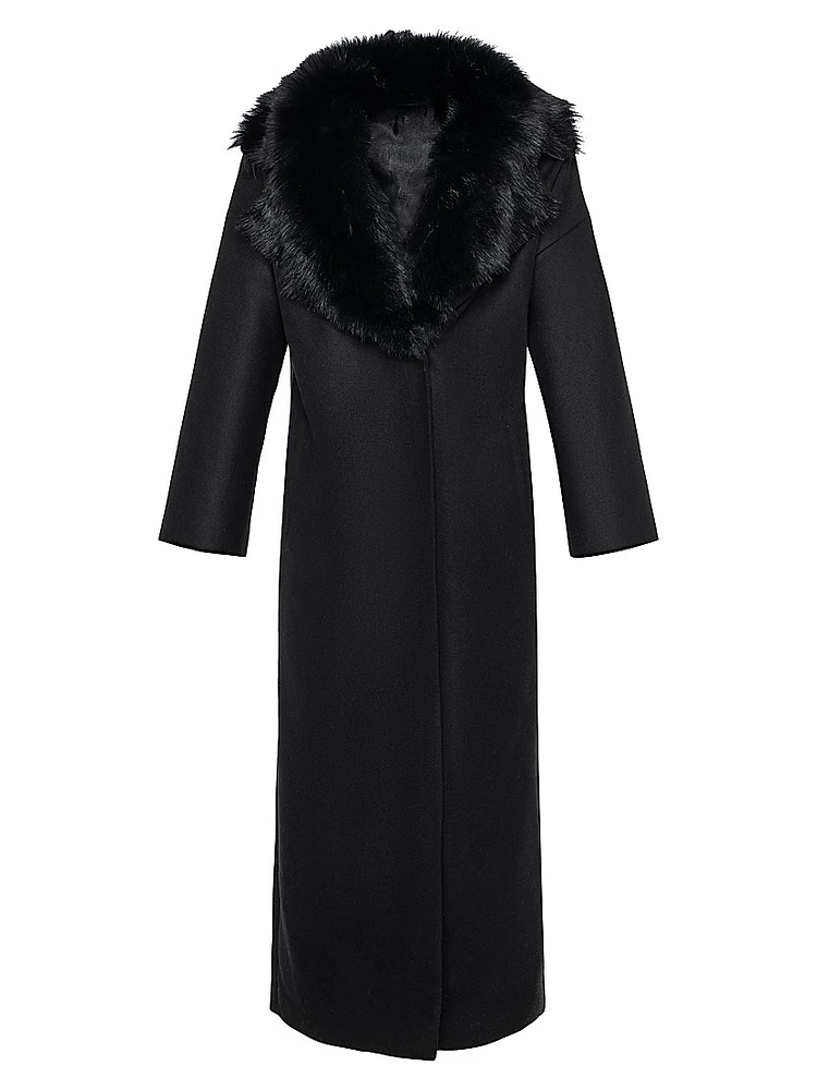 Fabric Coat with Detachable Merino Shearling Lamb Collar
