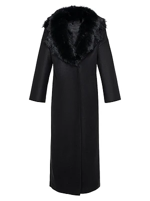 Fabric Coat with Detachable Merino Shearling Lamb Collar
