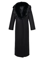 Fabric Coat with Detachable Merino Shearling Lamb Collar