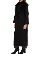 Fabric Coat with Detachable Merino Shearling Lamb Collar