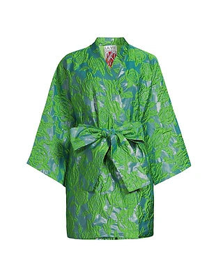 Floral Brocade Tie-Waist Wrap Minidress