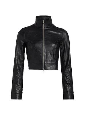 Faux Leather Cropped Biker Jacket