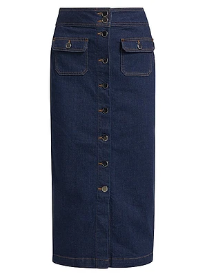 Jewel Denim Button-Up Midi-Skirt