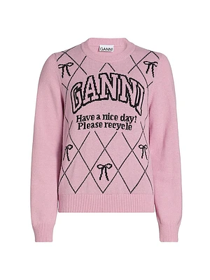 Graphic Wool-Blend Bow Crewneck Sweater