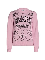 Graphic Wool-Blend Bow Crewneck Sweater