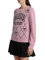 Graphic Wool-Blend Bow Crewneck Sweater