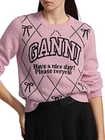 Graphic Wool-Blend Bow Crewneck Sweater