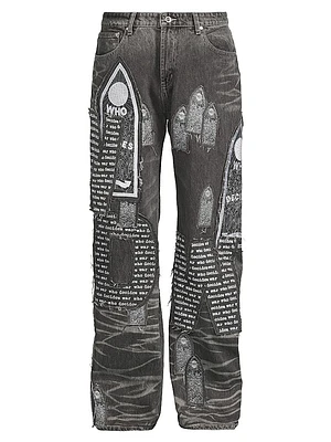 Motif Patched Jeans