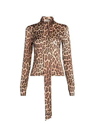Leopard Print Tieneck Blouse
