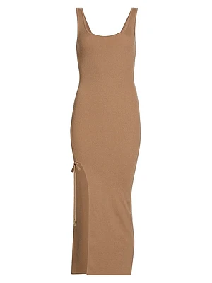 Ruched Rib-Knit Midi-Dress