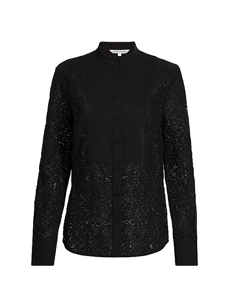 Naya Silk-Blend Lace Long-Sleeve Top