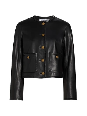 Andrea Leather Cropped Button-Front Jacket