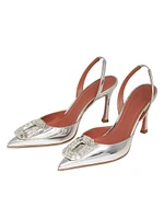 Camelia 90MM Laminated Metallic Leather Slingback Pumps