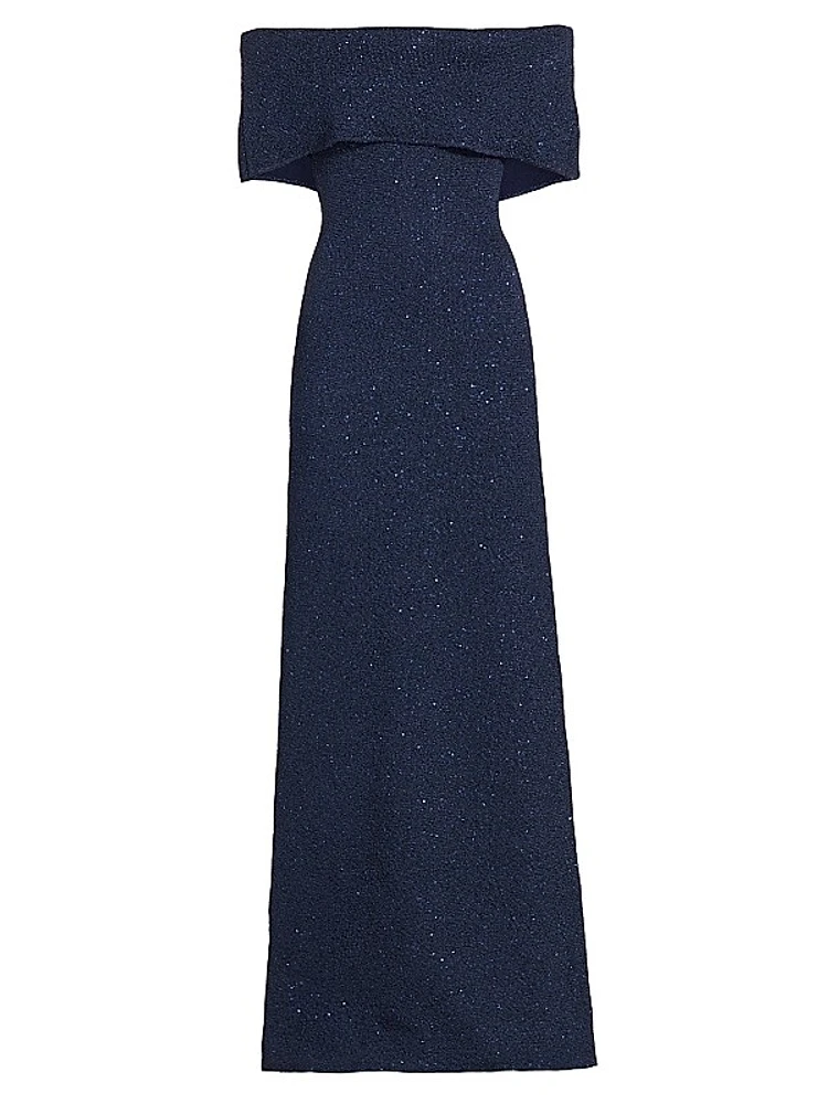 Sequined Knit Column Gown