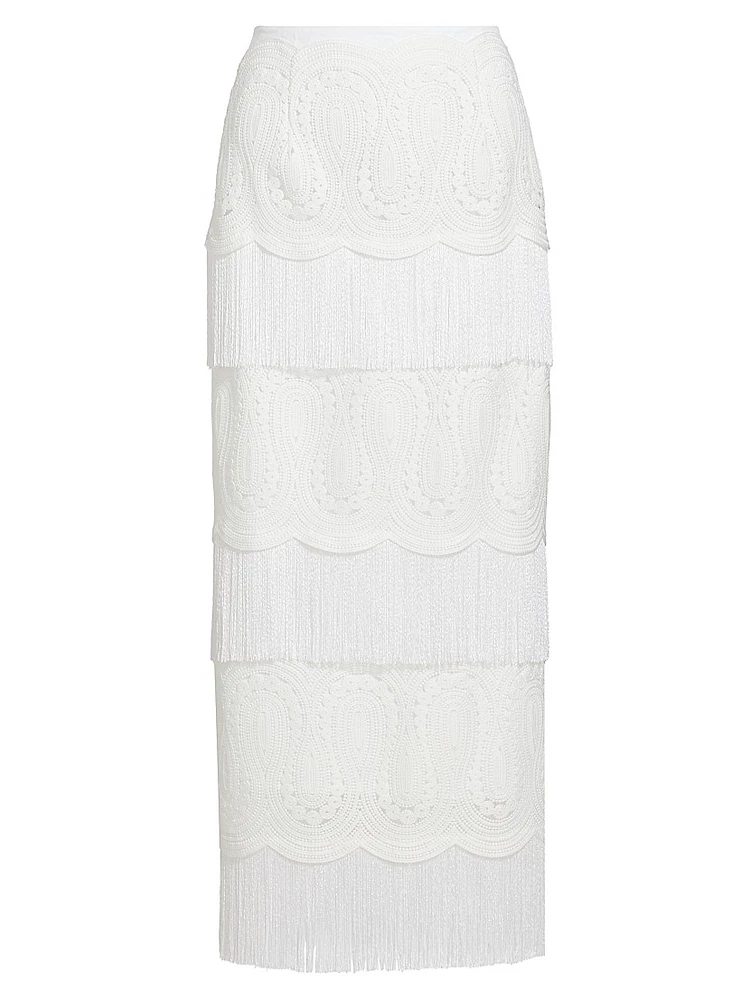 Lace Fringe-Trim Pencil Skirt