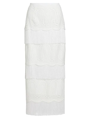 Lace Fringe-Trim Pencil Skirt