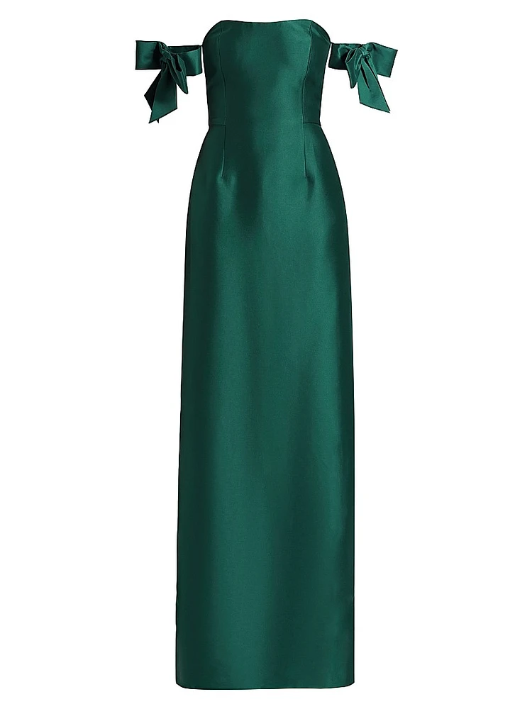 Marlena Satin Off-The-Shoulder Gown