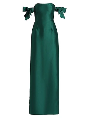 Marlena Satin Off-The-Shoulder Gown