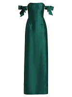 Marlena Satin Off-The-Shoulder Gown