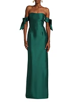 Marlena Satin Off-The-Shoulder Gown