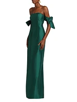 Marlena Satin Off-The-Shoulder Gown