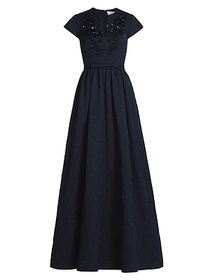 Estelle Embellished Jacquard Fit & Flare Gown