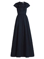 Estelle Embellished Jacquard Fit & Flare Gown
