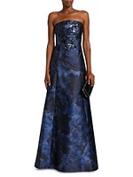 Laurence Floral Strapless Gown