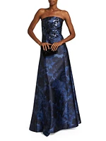 Laurence Floral Strapless Gown