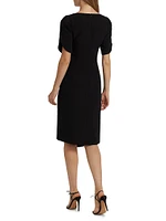 Floral Embroidered Crepe Boatneck Midi-Dress