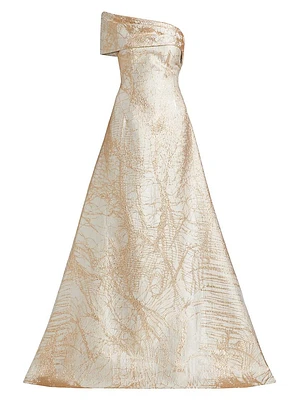 Metallic Jacquard Fit & Flare One-Shoulder Gown