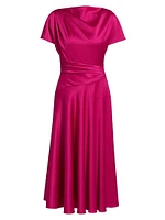 Satin A-Line Cowlneck Midi-Dress