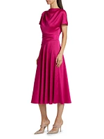 Satin A-Line Cowlneck Midi-Dress