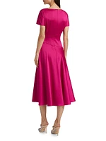 Satin A-Line Cowlneck Midi-Dress
