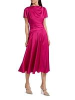 Satin A-Line Cowlneck Midi-Dress