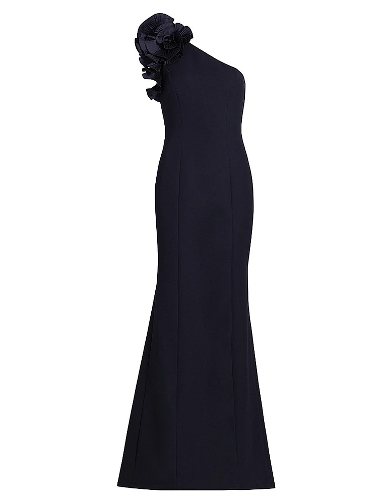 Embellished Crepe One-Shoulder Column Gown