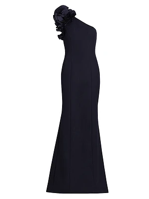 Embellished Crepe One-Shoulder Column Gown
