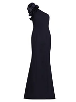 Embellished Crepe One-Shoulder Column Gown