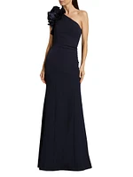 Embellished Crepe One-Shoulder Column Gown