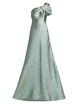 Metallic Jacquard One-Shoulder Gown