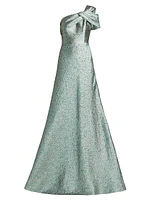 Metallic Jacquard One-Shoulder Gown