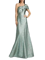 Metallic Jacquard One-Shoulder Gown