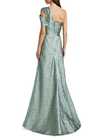 Metallic Jacquard One-Shoulder Gown