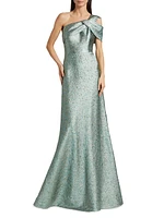 Metallic Jacquard One-Shoulder Gown